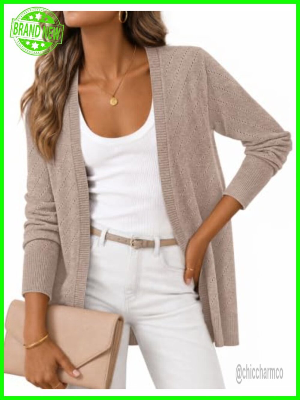 Crochet Lightweight Cardigan Sweater Open Front Knit Fall Layering